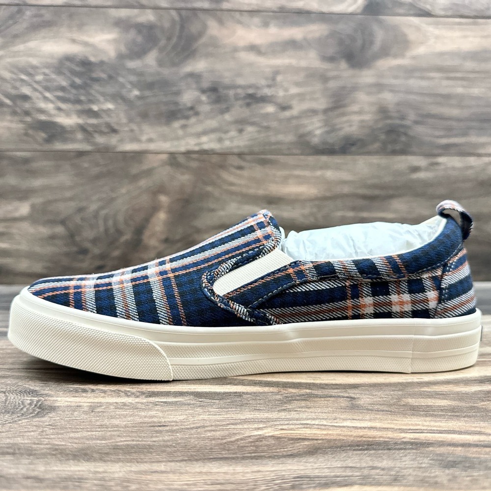 NIB Taos Rubber Soul 8M Blue Plaid Canvas Slip On Comfort Sneakers - Picture 5 of 11